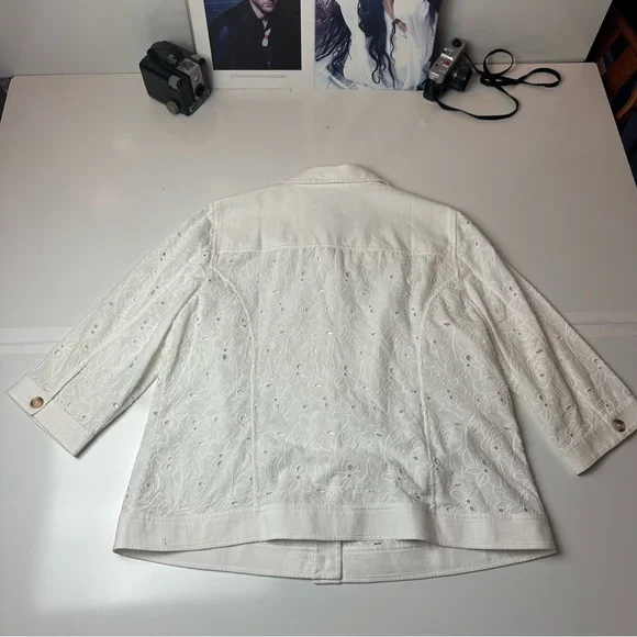 Chico’s White Cotton Eyelet Jacket | Cottagecore Summer Topper ·Coastal capsule - Picture 7 of 11